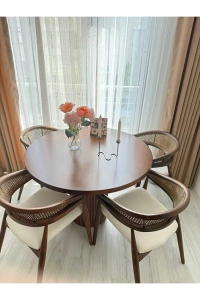 Yuvarlak Ahşap Gazel Masa Takımı Bohem 4 Kişilik Mutfak Masa Sandalye Takımı İskandinav